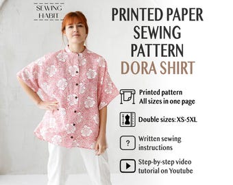 PAPER Oversized Bib Collar Blouse, sewing pattern, DORA loose shirt for women, boxy tunic drop shoulders, easy sewing pattern, Sewing Habit