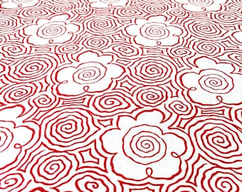 Linen fabric for sewing, Floral red white medium weight linen, Cut-to-length linen fabric, Baltic linen fabric, flax, Medium weight