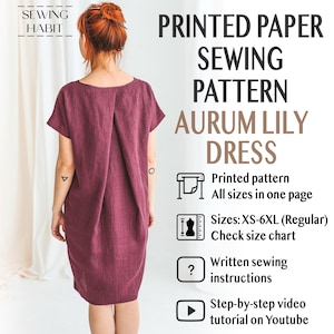 PRINTED PAPER dress for women sewing pattern, dress for women, Midi dress, easy sewing pattern, linen dress sewing, Sewing Habit