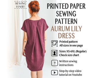 PRINTED PAPER dress for women sewing pattern, dress for women, Midi dress, easy sewing pattern, linen dress sewing, Sewing Habit