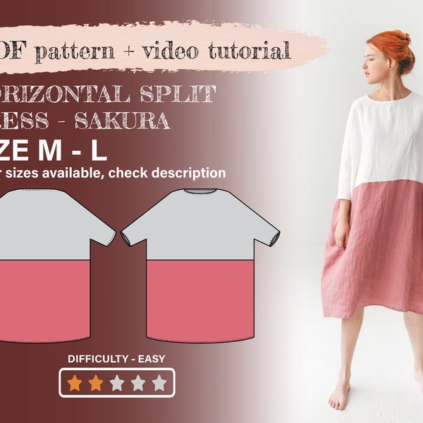 Kimono pdf pattern SAKURA, M-L size, linen dress, instant download digital diy, capsule wardrobe, pockets, sewing habit