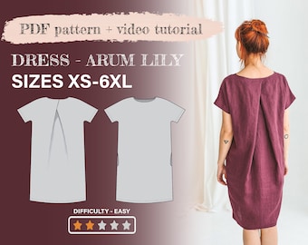 Patron de robe en lin, AURUM LILY, kimono midi pour femme, pdf couture, ensemble toutes les tailles XS-6XL, téléchargement immédiat bricolage numérique vsewing