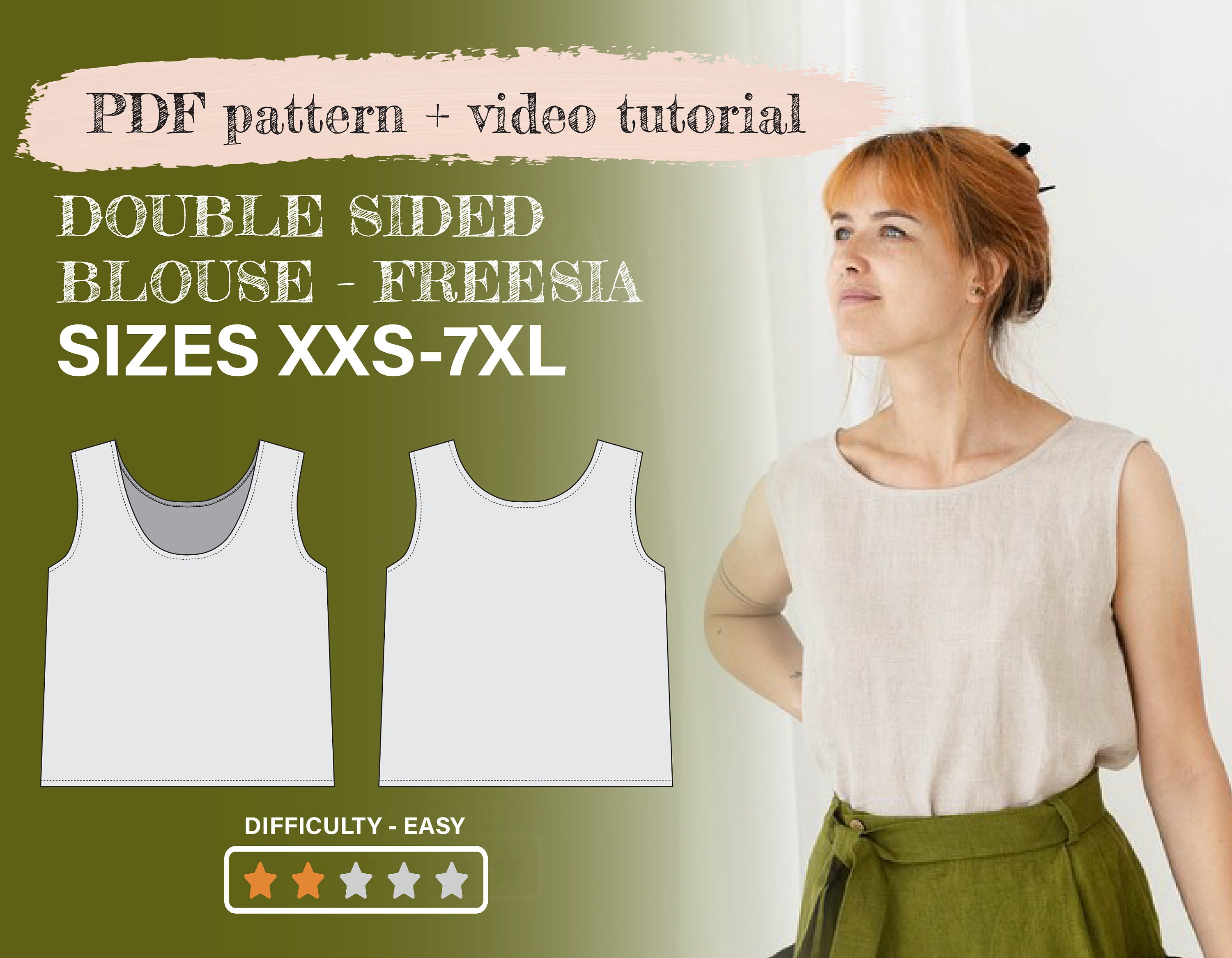 Linen Tank Top Printable PDF, Linen Basic Blouse, Womens Sewing