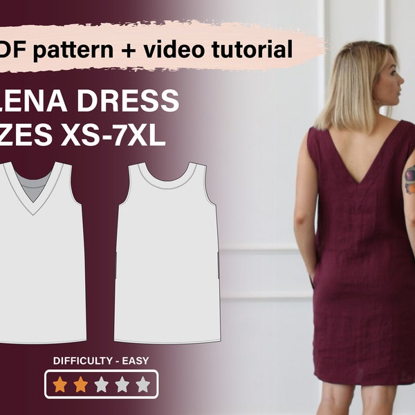 Linen dress pattern for women, Open back dress pattern, Sleeveless, Sewing Pattern for women ELENA, Midi linen dress, pdf Sewing