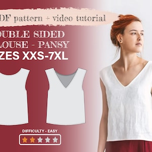 Linen tank top printable PDF, linen basic blouse, easy to sew, womens sewing pattern, sewing for women, tuck in blouse, sleeveless pattern