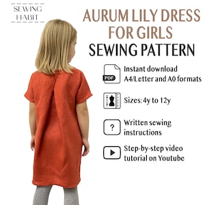 Peut inclure: Patron de couture pour une robe rouge en forme de lys pour filles, tailles 4 à 12 ans. Le patron comprend un téléchargement instantané aux formats A4/Letter et A0, des instructions de couture écrites et un tutoriel vidéo étape par étape sur YouTube.