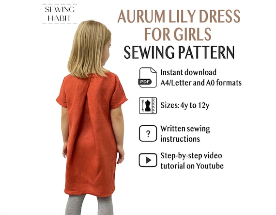 Girls Linen Dress Sewing Pattern: Aurum Lily, Sizes 4-12 (PDF Pattern) -  Etsy Israel