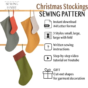 Weihnachtsstrumpf Schnittmuster: Minimalistisches DIY-Dekor (PDF-Muster), Nähvorlage, Weihnachtsdekoration, Projekt aus Stoffresten