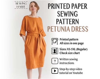 loose shift dress pattern Sewing Pattern for Women, Midi Length Shift Style, Loose Fit, Kimono  Sleeves With Cuffs and Belt, Sewing Habit, for Woven Fabric