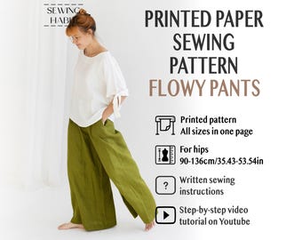 PAPEL IMPRESO Patrón de costura para pantalones anchos, Pantalones