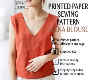 PAPER sleeveless blouse pattern, printed summer top PDF, minimalist design, easy sewing for beginners, woven fabric, Sewing Habit