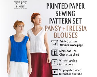 PRINTED PAPER Sleeveless blouses for women, summer tuck in top, V neck and roud neck, easy sewing pattern, linen top sewing, Sewing Habit