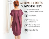 Linen dress pattern, AURUM LILY, Midi Kimono for women, pdf Sewing, All Sizes set XS-6XL, diy sewing, projector file pattern, summer dress