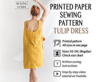 PRINTED PAPER dress sewing pattern, dress for women, Midi sleeveless shift dress, easy sewing pattern, linen dress sewing, Sewing Habit