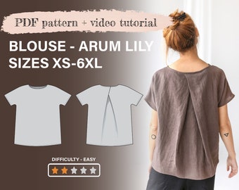 Kimono blouse sewing pattern - Aurum Lily, printable PDF, XS-6L sizes, womens sewing pattern, sewing for women, instant download pattern