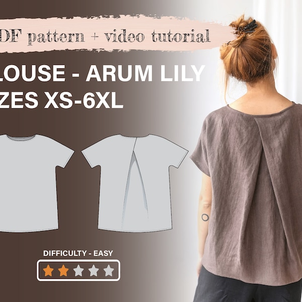 Schnittmuster für Kimono-Bluse – Aurum Lily, druckbares PDF, Größen XS-6L, Schnittmuster für Damen, Nähen für Damen, Muster zum sofortigen Download