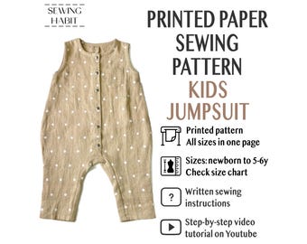 PAPER Kids Linen Jumpsuit Sewing Pattern, Toddler Summer Overall, easy sewing pattern, linen cotton, Sewing Habit