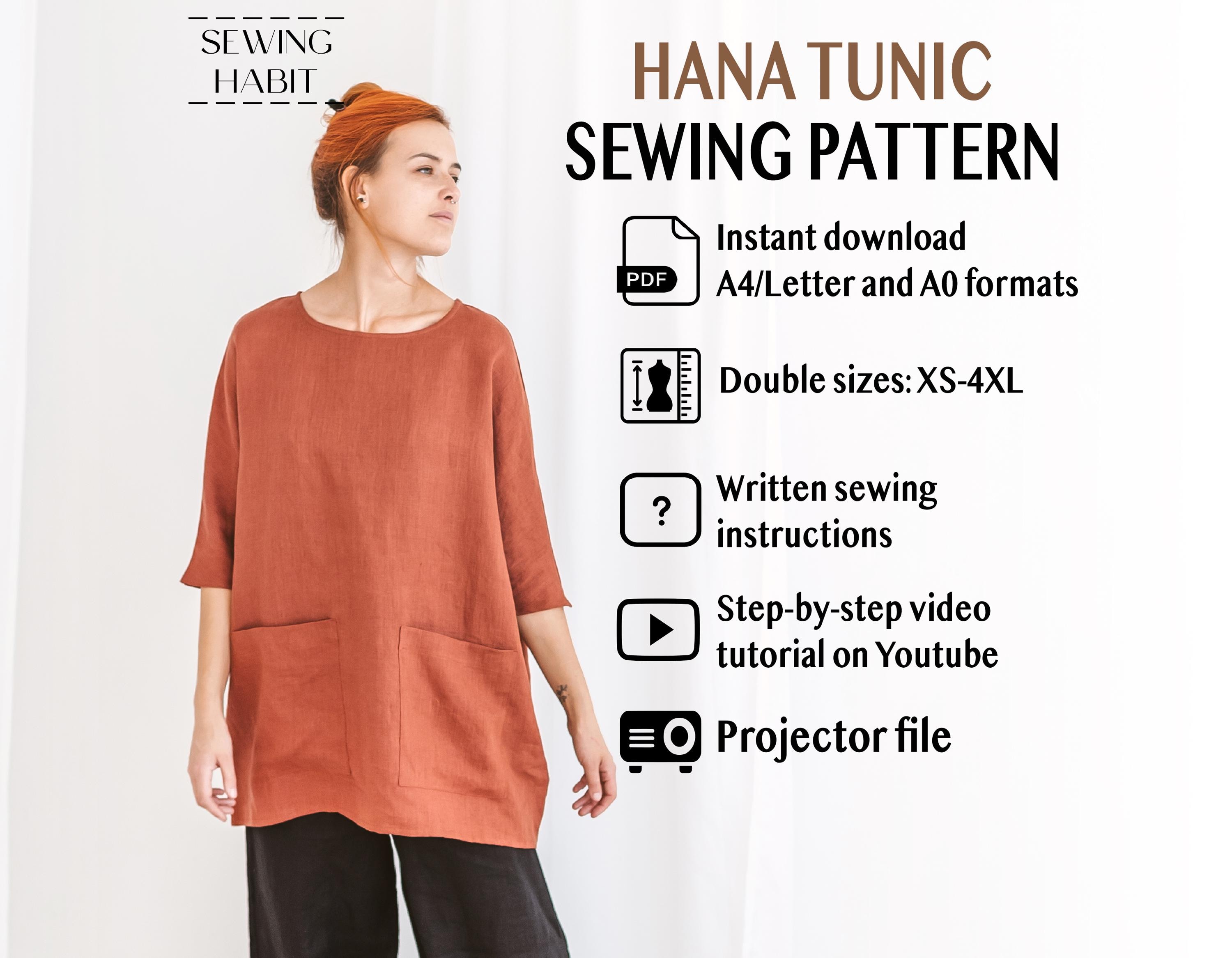 Loose Blouse Sewing Pattern, Wide Fit Tunic, Sewing Pattern for Women,  HANA, Oversized Summer Pattern, Projector, Sewing Habit, Cotton, Wool - Etsy