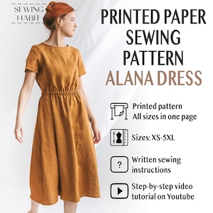 PAPER A-line dress sewing pattern, women sewing pattern, high waist with elastic waistband, summer linen dress, Sewing Habit