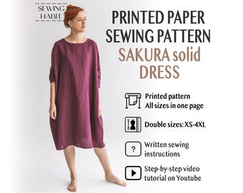 PRINTED PAPER loose dress sewing pattern, oversized for women, Japan style, easy sewing pattern, kimono sleeves, summer dress, Sewing Habit