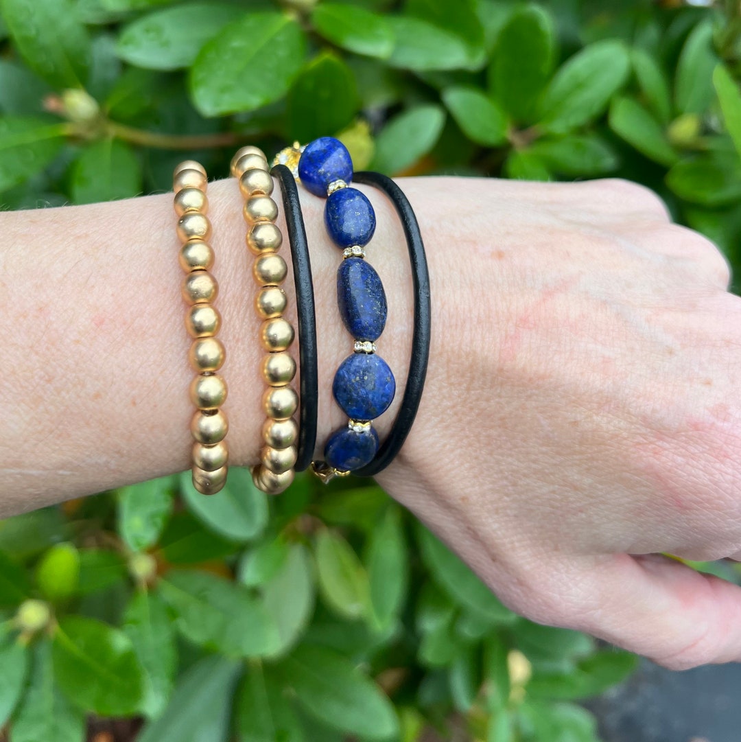 Lapis Lazuli Leather Wrapped Convertible Bracelet With Clasp