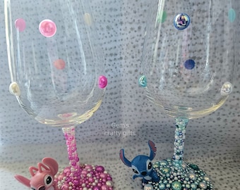Stitch and Angel Wine glass, Sold separately, Couple gift, Stitch gift, Lilo and stitch, Angel glass, Stitch glass, Stitch and Angel