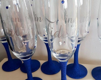 Wedding day glass, Bride glass, Bridesmaid glass, bridal party glass, Prosecco glass, Wedding flute, Toasting flutes, Wedding day gift