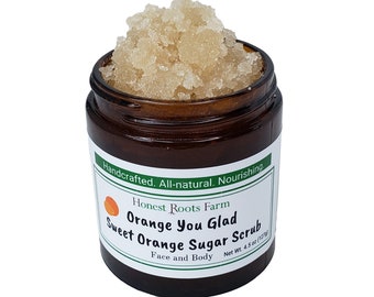 Sweet Orange Essential Oil Sugar Scrub - 4 oz Sugar Scrub - Body Scrub - Face Scrub- Hand Scrub - Organic Body Scrub Natural Sugar Scrub