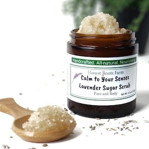 Organic Lavender Sugar Scrub, Body Scrub, Face Scrub, Hand Scrub, 4 oz Sugar Scrub, Essential Oil Scrub, Organic Sugar Scrub, Facial Scrub