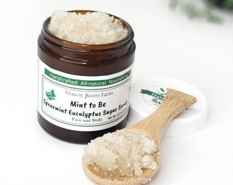 Gommage corporel à la menthe verte d’eucalyptus, gommage du visage, gommage des mains, gommage au sucre de 4 oz, gommage à l’huile essentielle, gommage au sucre biologique, gommage du visage