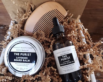 Natural Beard Kit, Beard Care Kit, Anniversary Gift, Beard Oil, Gifts for Men, Beard Comb, Beard Balm, Gift for Boyfriend, Husband Gift