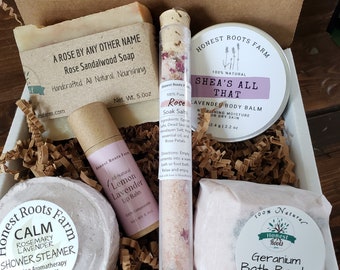 Spa Birthday Gift Box with All Natural and Organic Bath Bombs, Shower Steamers, Sugar Scrubs, Soap with Pure Essential Oils for Spa Gift Set