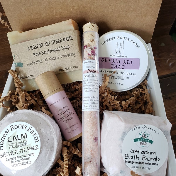 Spa Birthday Gift Box with All Natural and Organic Bath Bombs, Shower Steamers, Sugar Scrubs, Soap with Pure Essential Oils for Spa Gift Set