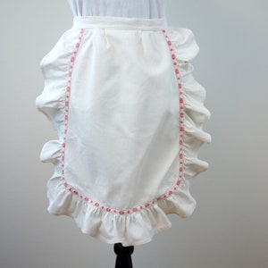 Halve schort met ruches en wit en roze decorlint| Retro dienstmeisjes schort