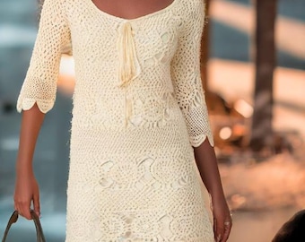 Lace Crochet Dress Pattern – Boho Beach Cover Up PDF – Handmade Summer Outfit – DIY Crochet Pattern for Women