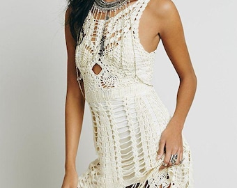 Open Back CROCHET Mini Dress PATTERN pdf for Women - FESTIVAL Lace Holiday Dress, Cover up