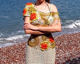Crochet BEACH COVER UP Pattern - Festival Mesh Dress - Mini Boho Rainbow Dress Pattern