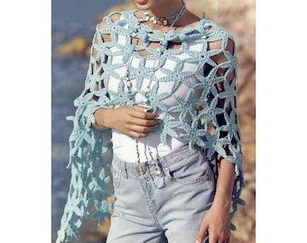 Easy Crochet Lace SHAWL Pattern pdf - Wool CAPE WRAP for Beginners - Shoulder Cover - Women Poncho