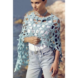 Patrón fácil de chal de encaje a crochet (PDF) - Capa de lana para principiantes - Cubre hombros - Poncho para mujer