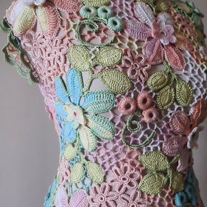 TUTORIAL IRISH CROCHET Tee Top Vest Pattern - Floral Rainbow Lace Short Sleeve Sweater Blouse - Summer T-Shirt for women image 7