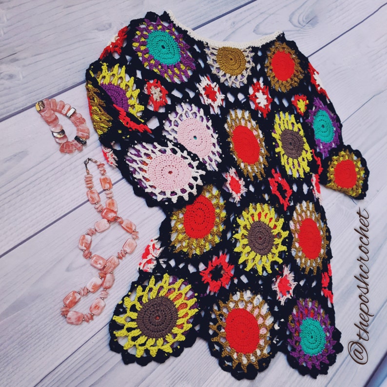 Crochet Cover up Boho Robe Pattern Granny Square Rainbow - Etsy