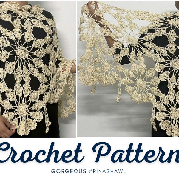 TUTORIAL Easy Crochet Wedding SHAWL Pattern pdf - Lace Bridal Wool CAPE Wrap - Crochet Women Poncho - Winter Accessories