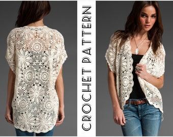 CROCHET SHRUG Oversized Cardigan PATTERN pdf - Short Sleeve Cocoon Sweater - Summer Women Patterns