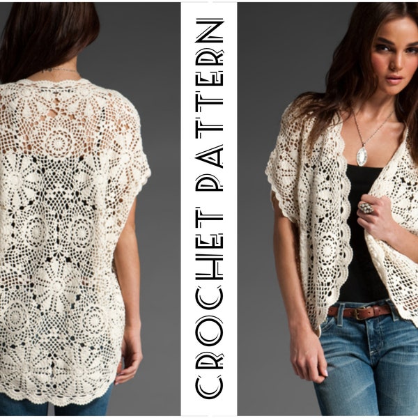 CROCHET SHRUG Cardigan surdimensionné PATTERN pdf - Pull Cocoon à manches courtes - Modèles femmes d’été