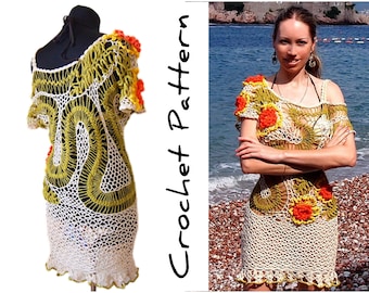 Crochet BEACH COVER UP Pattern - Festival Mesh Dress - Mini Boho Rainbow Dress Pattern