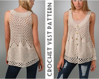 Crochet Womens BOHO Vest Pattern pdf - Oversized Crop CARDIGAN - SHRUG pattern - Crochet Tank Summer Top - Easy Crochet Pattern