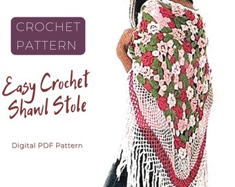 Easy Crochet Lace SHAWL Pattern pdf - Wedding Bridal Wool Wrap CAPE - Lacy Crochet for Women