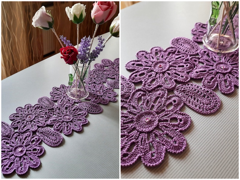 TUTORIAL Crochet TABLE Runner CENTERPIECE Pattern Gift for the Home Floral Decor Lace Table Cloth Digital Pattern image 1
