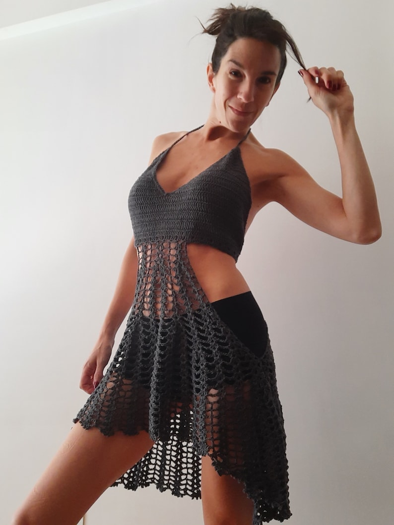 Crochet Swimsuit Cover Up Easy Pattern Customizable Sexy hollow out Beach Outfit for Women. Swimwear Summer dress for pool Loose Fit Top. image 5