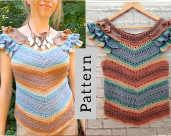 RAINBOW Summer KNIT TOP Pattern pdf - Digital Lace Tank Boho Sweater for women